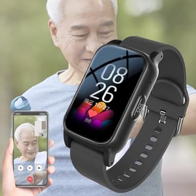 Fall Alert Devices for Elderly, Smart Watch for Seniors with HD Video Call, Fall Detection, GPS & IP67 Waterproof, Gifts for Parents And Elders,Black