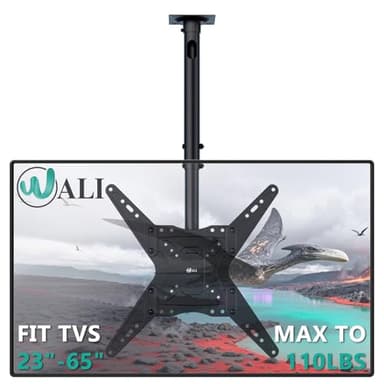 WALI Ceiling TV Mount for 23 to 65 Inch, Adjustable Ceiling TV Bracket Fits Most LED, LCD, OLED and Plasma Flat Screen Up to 50 kg, Max Mounting Holes 400x400mm (CM2365), Black