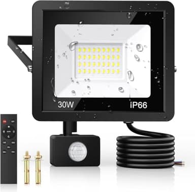 30W Security Lights Outdoor Motion Sensor, PIR Flood Light with Remote Control, IP66 Waterproof, 36 LEDs, Cool White, 6500K, 2700LM, Outdoor Lights Mains Powered for Garden Corridor Entrance Backyard