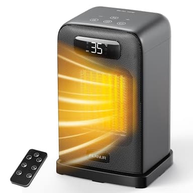 FLANUR Electric Heater, 1500W Portable Heater for Home with Thermostat, Silent PTC Ceramic Space Heater with 4 Modes, 70° Oscillation, 12H Timer & Remote, Digital Display, Fan Heater for Bedroom-Black