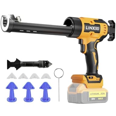 Cordless Caulking Gun Compatible with Dewalt 20V Max, Electric Silicone Sealant Gun Applicator with LED Light for 300ml Cartridges, 6 Adjustable Speed, No Drip, for Sealing, Installation (Tools Only)