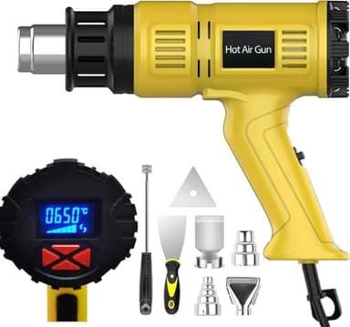STEUGO Heat Gun 2000W 142℉~1112℉(60℃- 600℃)Fast Heating Heavy Duty Hot Air Gun Kit Variable Temperature Control Overload Protection with 4 Nozzles for Crafts, Shrinking PVC, LED Display(220V)
