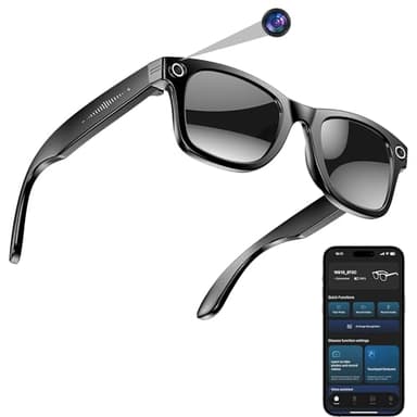 hellibito AI Smart Camera Glasses for Men Women, 4K Photography, 1080P HD Video Recording, Real-Time Translation, Open-Ear Audio (Black Frame-Black Lens)