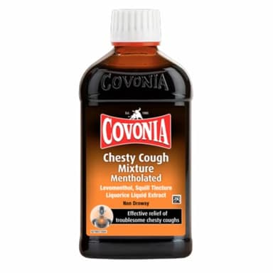 Covonia Chesty Cough Mixture Mentholated,Loosen Chesty Coughs & Troublesome Stubborn Mucus,Suitable for Vegetarians & Vegans,For Adults & Children Aged 5 +, Cough Medicine,300ml