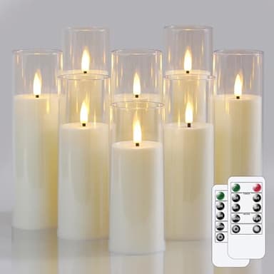 Wroxipel Pack of 8 Acrylic Flameless Flickering 5.5cm x12.5 15 15 17.5 17.5 17.5 20 20cm Ivory Plastic LED Candles with Remote, Battery Operated Cycle Timer Bulk Long Lasting Realistic Pillar Candles