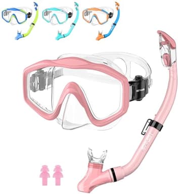 HiiPeak Kids Snorkel Set, Dry Top Snorkel Mask Snorkelling Package, Snorkelling Diving Mask with Breathing Tube Panoramic View Tempered Glass Anti-Fog, Children Swimming Goggles,Snorkeling Gear