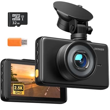 iZEEKER 2.5K Dash Cam, 1440P QHD Car Camera with Free 32GB Card, 3" IPS Display, Night Vision, WDR, 170°Wide Angle, Loop Recording, G-Sensor Emergency Recording, 24H Parking Mode, Type C