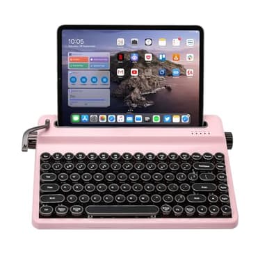 YUNZII QL75 Wireless Typewriter Keyboard Hot Swappable Retro Mechanical Keyboard, Punk Round Keycaps, RGB Backlit QMK/VIA Programmable, Multi-Device with 2.4GHz/Type-C/BT5.0 (Pink, Cocoa Cream V2)