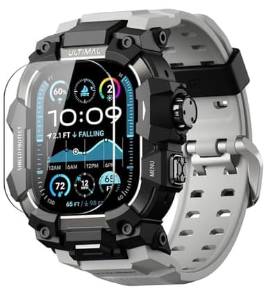 ULTIMAL Rugged Case with Band for Apple Watch Ulltra 3/ Ultra 2/ Ultra, Compatible with Apple Watch Straps 49mm, Enhanced Military Grade Shockproof Bumper Cover for iWatch Strap Men (49mm, Grey)