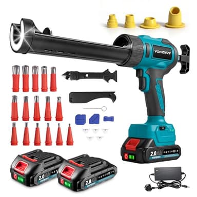 Yofidra Electric Caulking Gun Cordless, 6 Speed Adjustable, 2 x 2.0Ah Batteries, LED Light, LCD Display, Anti-Drip - 10oz/300ml Silicone & Sealant Cartridges for Sealing, Filling, Leak Proof, DIY