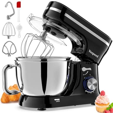 Vospeed Stand Mixer, 4.5L+5L Bowls 8-speed 1000W Tilt-Head Food Mixer, Kitchen Electric Mixer with Dough Hook, Whisk, Beater, Splash Guard (Black)