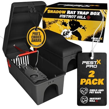 Pest X Pro Shadow Professional Rat Trap Box - 2X, Safe For Kids & Pets, Heavy Duty Rodent Trap Station, Reusable & Easy To Set For Indoors & Outdoors, Rat Traps That Kills Instantly