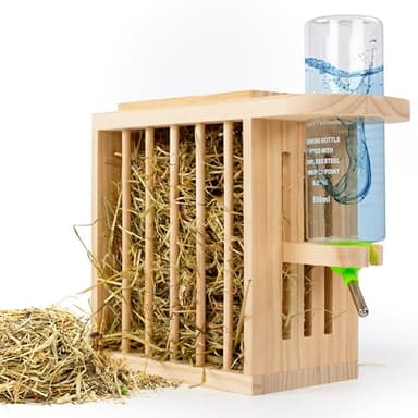 Drei Eichen Hay Rack with 500 ml Adjustable Drinking Bottle for Rabbit, Guinea Pig, Hamster