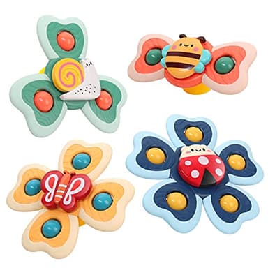 Baby Suction Cup Spinning Top Toys, Spinner Toys for Babies, Window Suction for Baby High Chair Tray Bath Table Airplane Travel, Gift for Toddlers (4 Pcs)