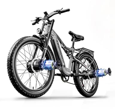 Shengmilo Dual Suspension e bike S600 E-Mountain Bike Dual Motor electric bike 26Inch Fat Tire e-bike 48V 17.5AH Battery with Removable Li-Ion Battery and 7 Speed Gear for Adults-Men(UK Warehouse)