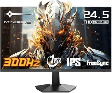 Minifire 24.5 Inch 300Hz Gaming Monitor, Full HD 1080p Fast IPS, 1ms MPRT, Adaptive-Sync, DCI-P3 90%, sRGB 120%, HDR, Anti-Bluelight, HDMI 2.0 & DP1.4, Eye Care, VESA 75x75 (MFG25X1 Pro)