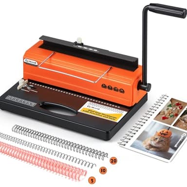 CGOLDENWALL Wire Binding Machine, 34-Hole, Punch 15 Sheets(80g), Binding 120 Sheets, 3:1 Pitch, Spiral Binding Machine with Starter Kit, Coil Binder for Office, Home and School, Letter Sizes/A4/A5/B5