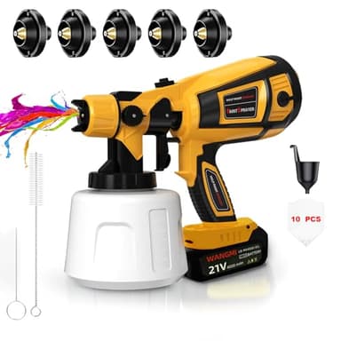 TOPALL Paint Sprayer,200W 32000PRM 1000ML HVLP Upgraded Spray Gun Paint with 5 Nozzles and 3 Patterns, Paint Sprayer for Fences and Sheds,Sheds, Cabinet, Walls, Furniture, Ceiling(Yellow)
