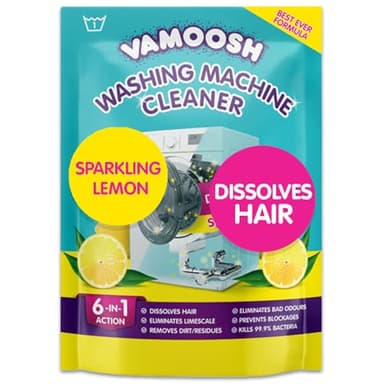 Vamoosh 6-in-1 Washing Machine Cleaner, Dissolves Hair, Eliminates Bad Odours, Removes Limescale, Deep Clean, Leaves Smelling Fresh, Antibacterial, Descales (Lemon, Single Pack)
