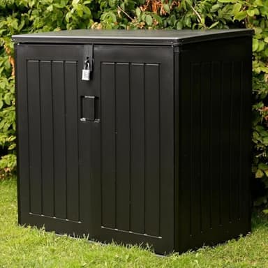 Olsen & Smith 775L Waterproof Garden Shed | Garden Storage Box with Lid | Small (2x 180L) Wheelie Bin Storage Box | Outdoor Storage Box | Small Bike Shed | Garage Storage & Tool Storage Inc. Padlock!