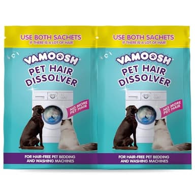 Vamoosh Pet Hair Dissolver- Pet Hair Remover for Washing Machines, 2x100g, Removes Odour Dissolves Dog, Cat, Horse, Animal Fur, Cleans Bedding in Washing Machine, Easy to Use, Up to 2 Washes