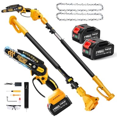 Cordless Pole Saw and 1000W Mini Chainsaw Brushless, 2 in 1 Tree Trimmer Electric Chain Saw 6inch with 8000mAh High Capacity Battery & 14ft Extension Pole for Tree Trimming & Wood Cutting