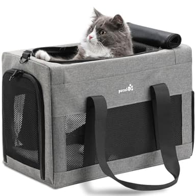 pecute® Cat Carrier Airline Approved, Extra Stable Cat Carrier Handbag, Portable Dog Carrier, Breathable Mesh Fabric Bag for Pets, Pet Carrier Suitable for Both Long And Short Trips Grey