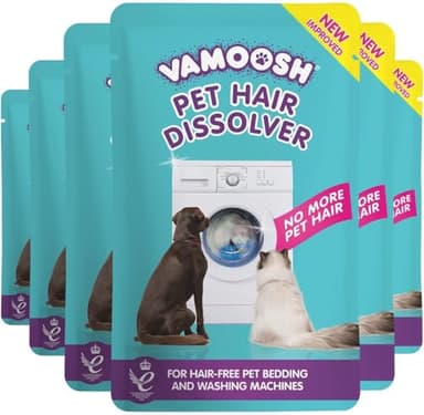 Vamoosh Pet Hair Dissolver - Pet Hair Remover for Washing Machines, 6x100g, Removes Odour Dissolves Dog, Cat, Horse, Animal Fur, Cleans Bedding in Washing Machine, Easy to Use, Up to 6 Washes