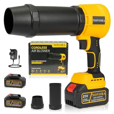 NOVORA Cordless Leaf Blower – 600,000 RPM High-Speed Motor, 2 Batteries & Fast Charger, Digital Battery Display, 21V Lithium – Lightweight Handheld Blower for Garden, Patio, Car & Driveway Cleaning
