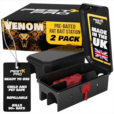 Pest X Pro Venom – 2X Pre-Baited Rat Poison Bait Box, Ready-To-Use, Professional Grade, Rat Poisoning Super Strength For Indoor & Outdoor Infestations, Safe & Effective Rat Traps