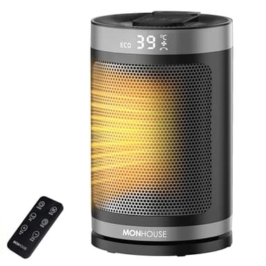 MONHOUSE Electric Heater - Energy Efficient PTC Ceramic, Silent Portable Heater with LED Display, Remote Control, Overheat Protection, Smart Thermostat, 1-12HR Timer - Ideal for Office, Home, Bedroom