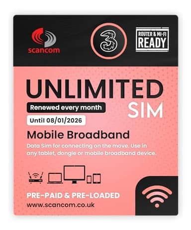 Three Unlimited Data SIM – Uncapped 5G Speeds – Renewed EVERY MONTH Until 8th JANUARY 2026 – No Contract – Ideal for Business Mobile Broadband, Routers & Phones
