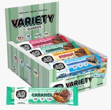 Yubi Variety Box 12 Pack - Protein Bars - 99 Calories, High Protein, High Fibre, Low Sugar, Gluten Free and Dairy Free - Healthy Snacks/Nutrition Bar - Chocolate Bars - 420g