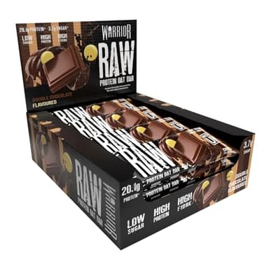 Warrior Raw Protein Bars – 20g Protein Per Bar – High Protein Snack Bars Multipack (12 or 24 Bars, 75g Each) – Low Sugar, High Fibre Breakfast & Meal Replacement Bar – Double Chocolate Flapjack