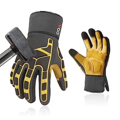 Vgo... Work Gloves Anti Impact Cowhide Touchscreen, Utility Working Gloves Men Heavy Duty for Construction Hgv Trucker Warehouse Multipurpose