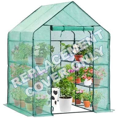 Taylor & Brown Replacement Spare Reinforced Green PE Cover Heavy Duty for Large Walk In Greenhouse with 2 Windows Outdoor Garden Growhouse, W143 x D143 x H195cm