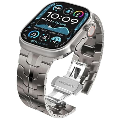 WINGLE for Apple Watch Ultra 2 Strap 49mm 46mm 45mm 44mm 42mm(series 3) for Men,Metal Strap Stainless Steel Wristband Watch Bands for iWatch Ultra 3/2/1, Series 10/9/8/7/6/5/4/3/2/1/SE,Titanium