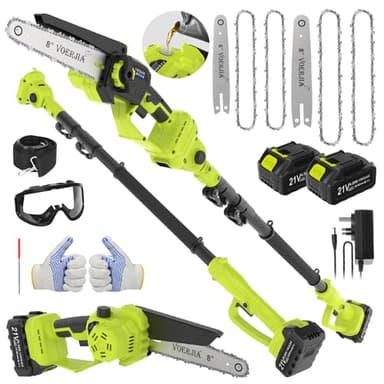 VOERJIA 2-in-1 Pole Chainsaw, 6"&8" Cordless Pole Saw, 6.73Ft High Branch Saw with Telescopic Pole, 2*4.0Ah Battery, Auto-Oiler, Tool-Free Adjustment, Brushless Electric Pole Saw Garden Tree Trimming