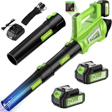Leaf Blower, 21V Leaf Blower Cordless with 2 x 4000mAh Batteries, Max.245+ km/h 6-Speed Control & Brushless Motor, Cordless Leaf Blowers with 1.6M Shoulder Strap for Leaf, Snow, Dust and Debris