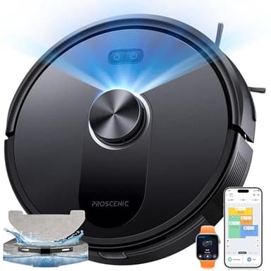 Proscenic Q10 Robot Vacuum Cleaner with Mop, 8000Pa Stong Suction, Lidar Navigation Robotic Vacuum, Robot Hoover 200Mins Runtime, Self-Charging, WiFi/Alexa/APP/iWatch Control, for Hard Floors Carpets