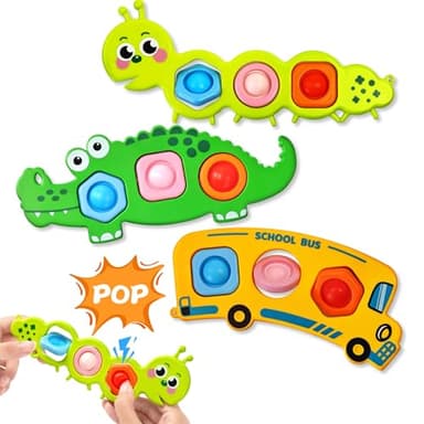 Bambebe 3PC Fidget Popper Sensory Toys, Pop It Toys for Toddlers Autism, Montessori Baby Toys for Airplane Travel Car, for 12+ Months 1 2 3 Year Old Boys & Girls