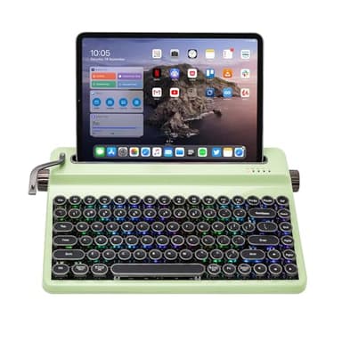 YUNZII QL75 Wireless Typewriter Keyboard Hot Swappable Retro Mechanical Keyboard, Punk Round Keycaps, RGB Backlit QMK/VIA Programmable, Multi-Device with 2.4GHz/Type-C/BT5.0 (Green, Cocoa Cream V2)