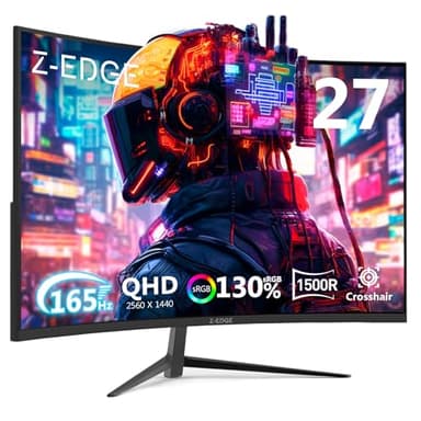 Z-Edge 27 Inch QHD Curved Gaming Monitor 165Hz 1ms MPRT 2K 2560x1440 16:9 Curved Screen, Ultra-Thin Bezel, FreeSync, DisplayPort(165Hz) & HDMI(144Hz), VESA Mountable, Black