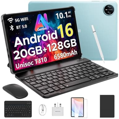 DOOGEE Tab A9 Pro 10 inch Tablets Android 16 Tablet - Unisoc T310 Android Tablets 6580mAh Battery 20GB RAM+128GB(2TB) ROM AI Camera|5G WiFi|Bluetooth|Face ID|3.5mm Gaming Tablet with Keyboard - Blue