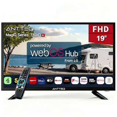 Antteq 19 Inch Smart TV, WebOS FHD TV MagiQ 19" with ThinQ AI Voice Magic Remote, BBC Freeview Netflix YouTube Airplay WiFi 2025 Black Televisions