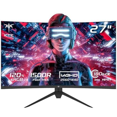 KTC 27 Inch QHD Curved Gaming Monitor, 2K@180Hz 1440P Monitor with 1500R VA Panel, 1ms MPRT, Adaptive Sync, HDR10, 132% sRGB, VESA, HMDI 2.0 / DP 1.4 for Desktop, Laptop, PS5, Xbox and More