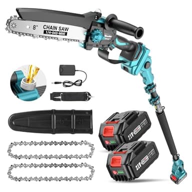 Seesii APS81 2-in-1 Cordless Pole Saw & Mini Chainsaw, 8-inch Electric Saw Brushless with 2 * 4.0Ah Battery, 16-Foot MAX, Chain Saw with Extension Pole for Wood Cutting Trimming Branch