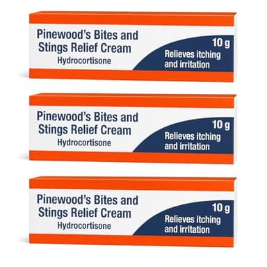 Pinewoods Fast Acting Hydrocortisone Cream 1% w/w Bite and Sting Cream, Mosquito and Bee Sting Treatment, Itchy Skin and Redness Solution, 3 x 10g Tubes for Eczema and Irritation
