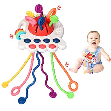 HCSSZ Montessori Toys,Silicone Travel Sensory Toys for Toddlers,Food Grade Pull String Activity Toy for Baby Girls Boys Educational Fine Motor Skills,Birthday Gift