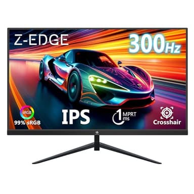 Z-Edge 24.5 Inch Gaming Monitor 300Hz (DP) 240Hz (HDMI) 1ms MPRT Full HD LED Monitor, 300cd/m² Brightness, 16:9 IPS Panel, FreeSync, HDR10, HDMI & DisplayPort, VESA Mountable - Black